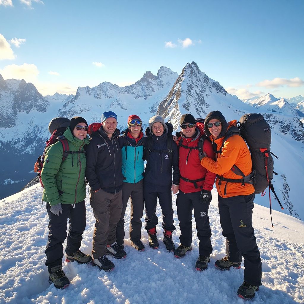 Team celebrating successful expedition