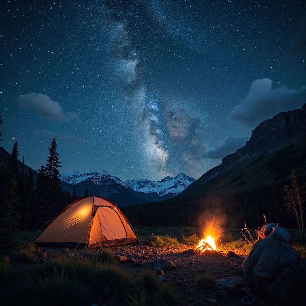 Camping under starry sky