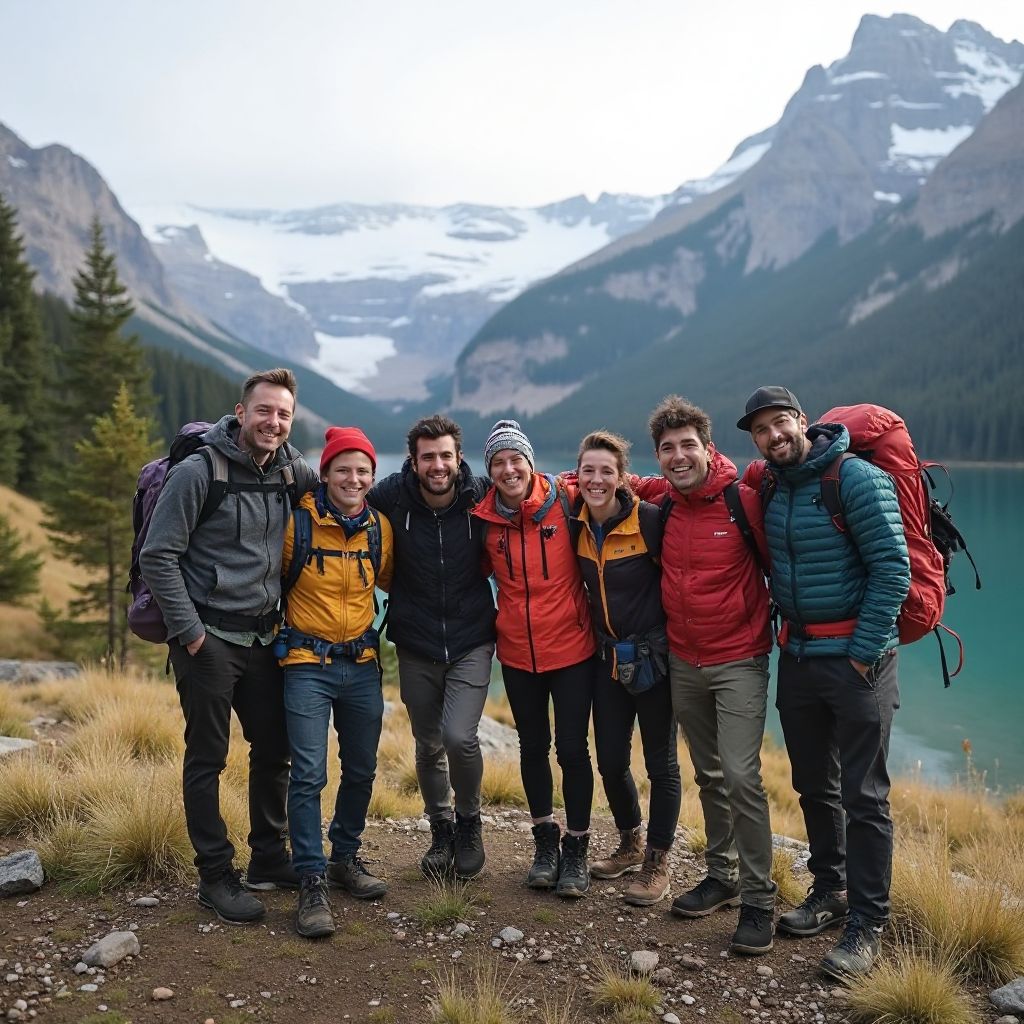 Diverse group of adventure tourists